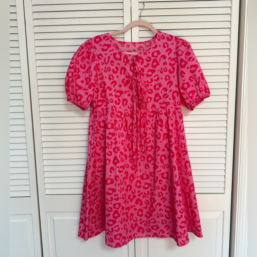 Pink Leopard Print Tie-Front Dress